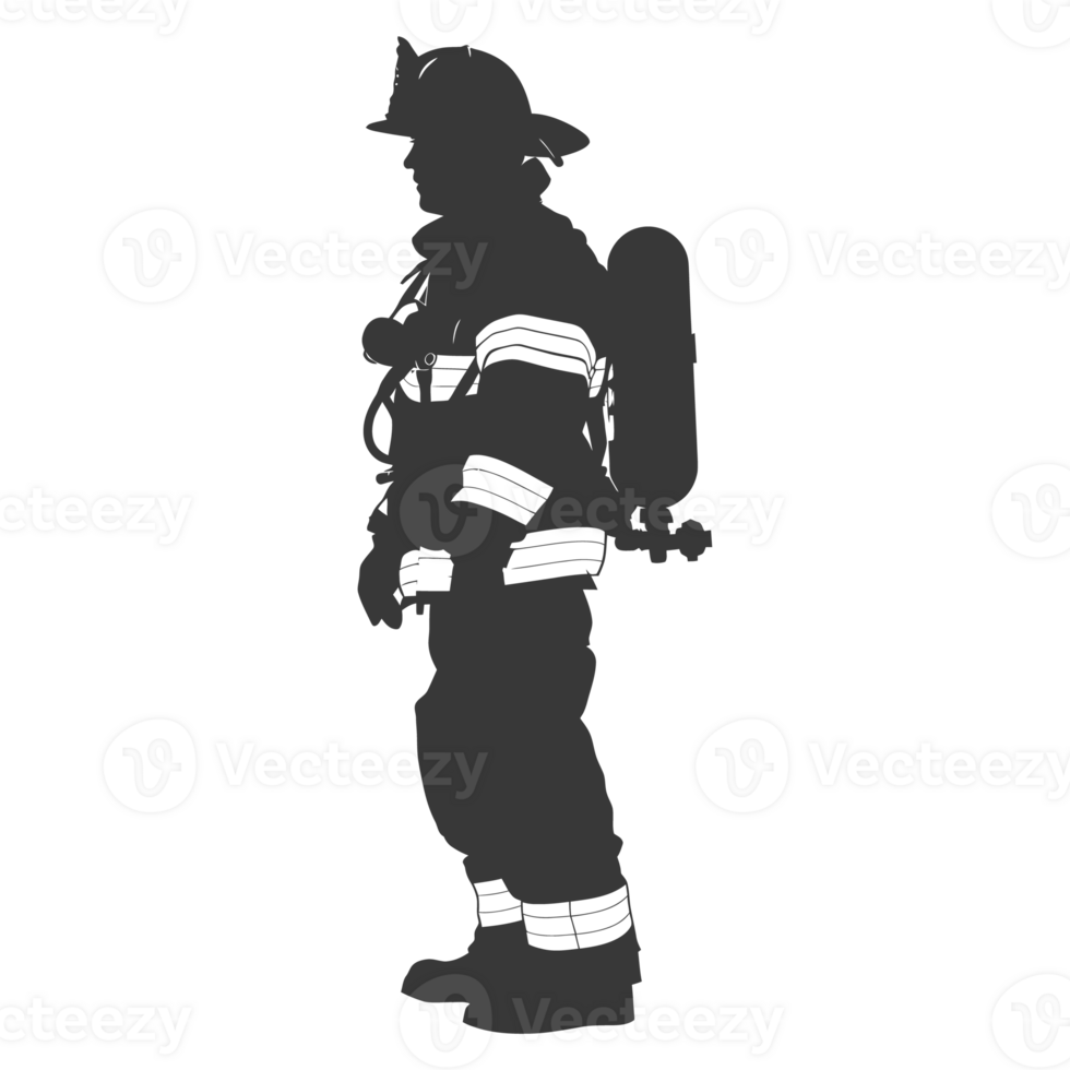 ai gerado silhueta bombeiro vestindo segurança equipamento Preto cor só png