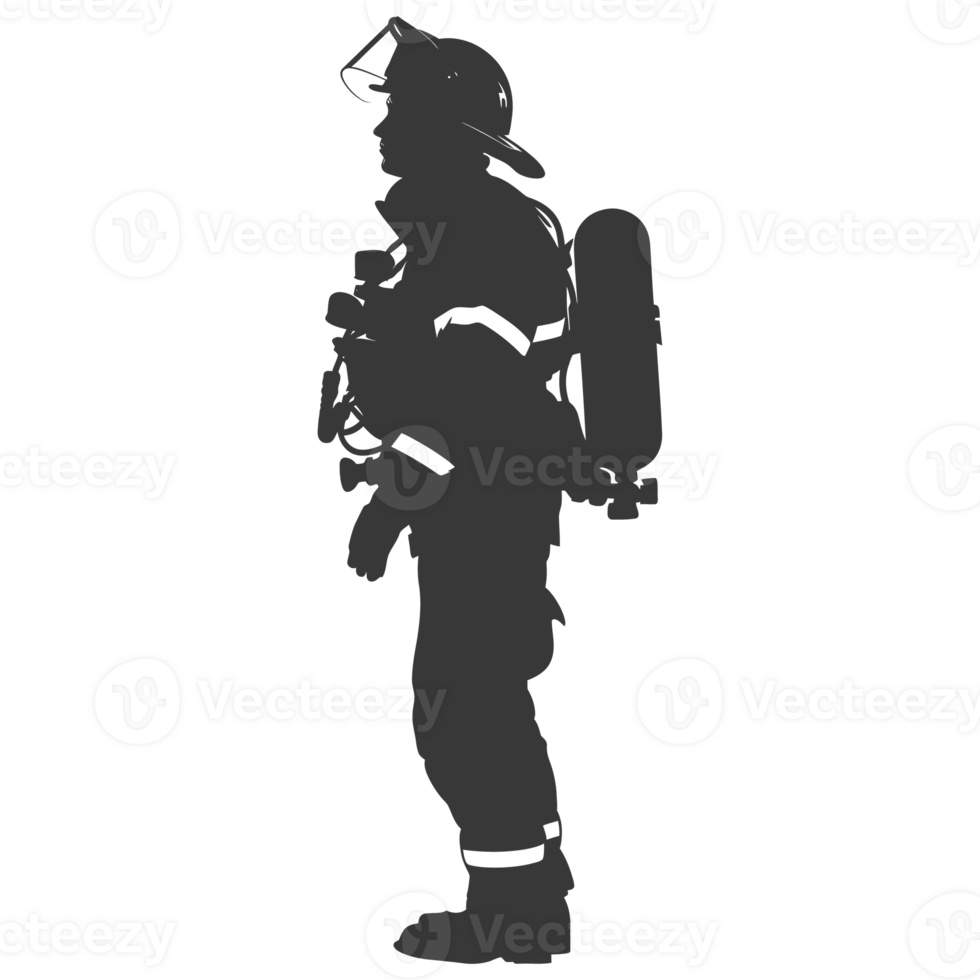 AI generated Silhouette firefighter wearing safety equipment black color only png
