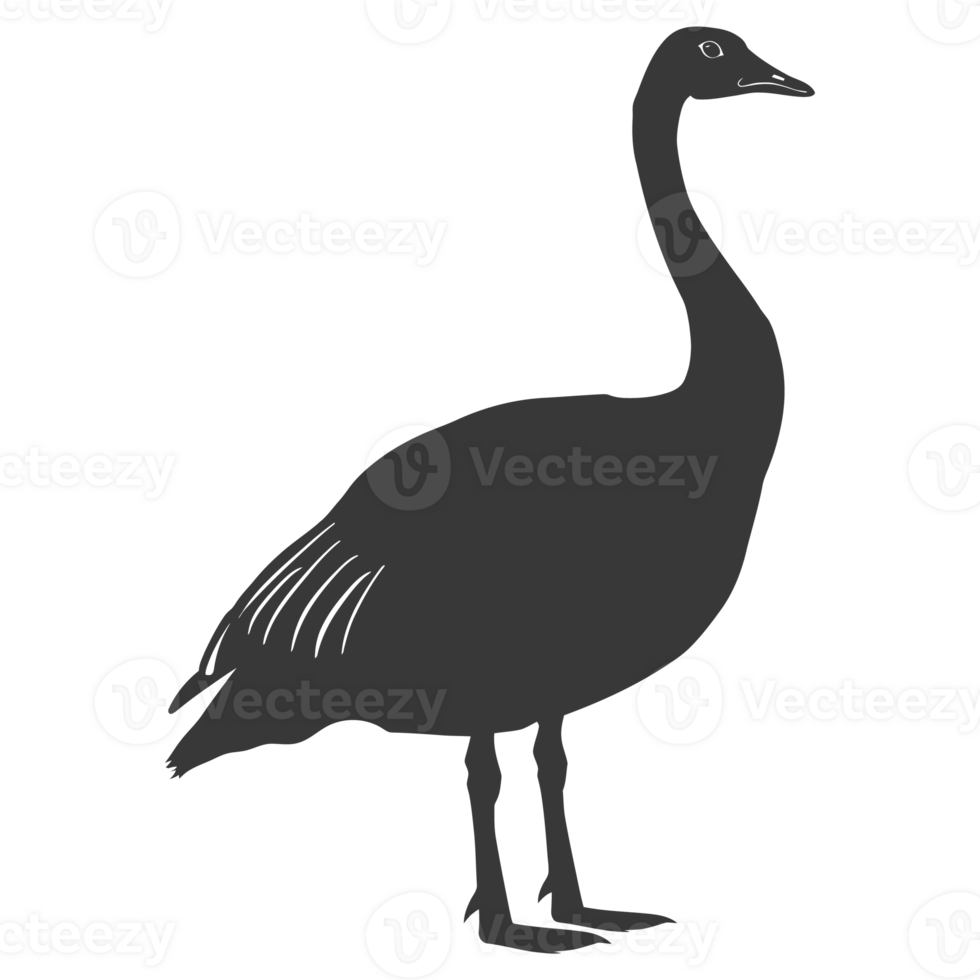 AI generated Silhouette goose animal black color only full body png