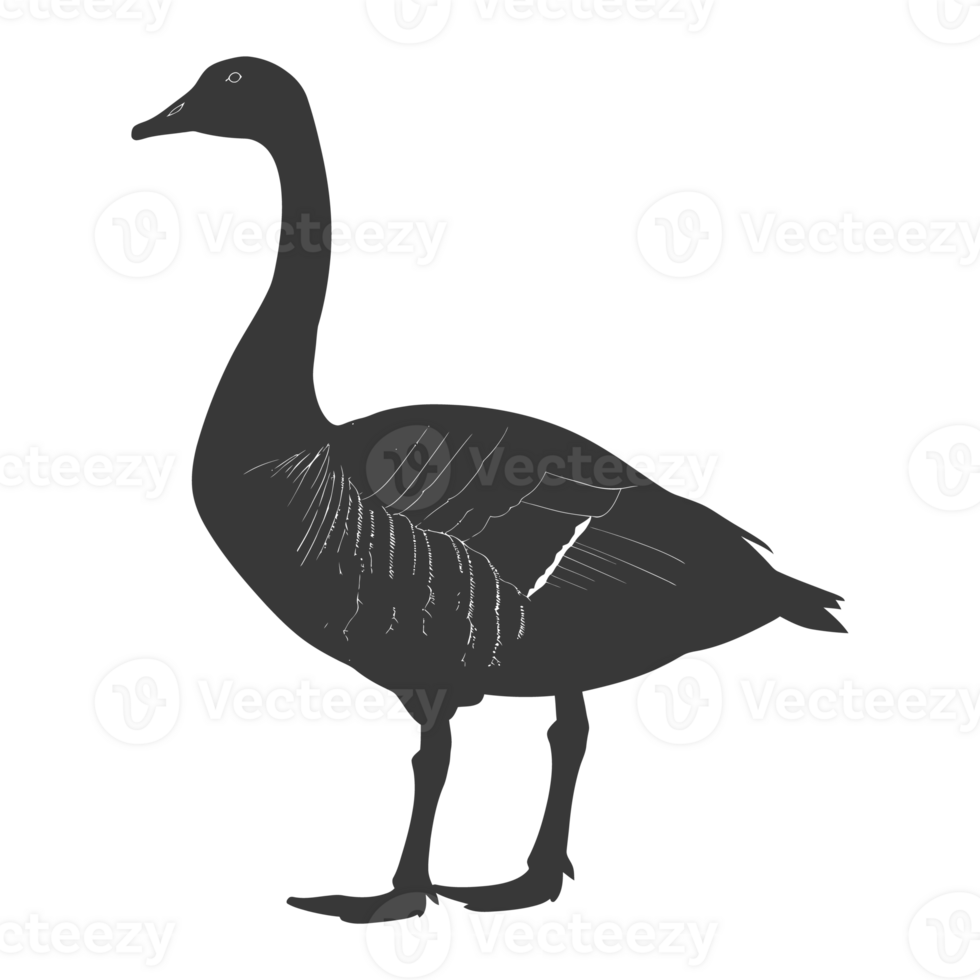 AI generated Silhouette goose animal black color only full body png