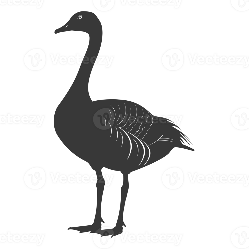 AI generated Silhouette goose animal black color only full body png