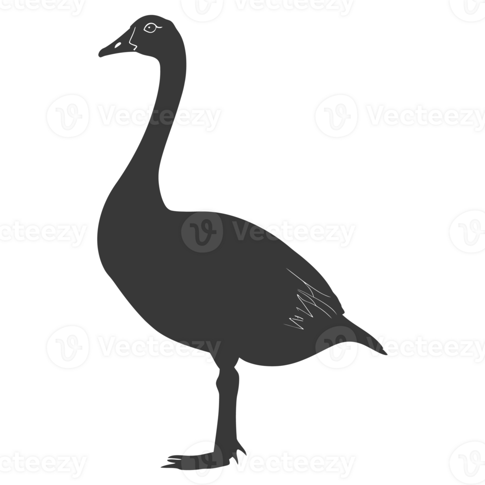 AI generated Silhouette goose animal black color only full body png