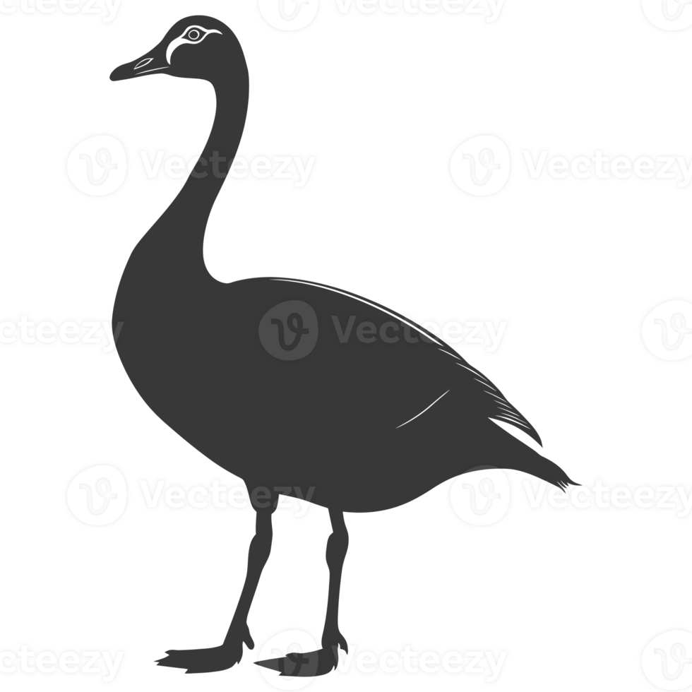 AI generated Silhouette goose animal black color only full body png