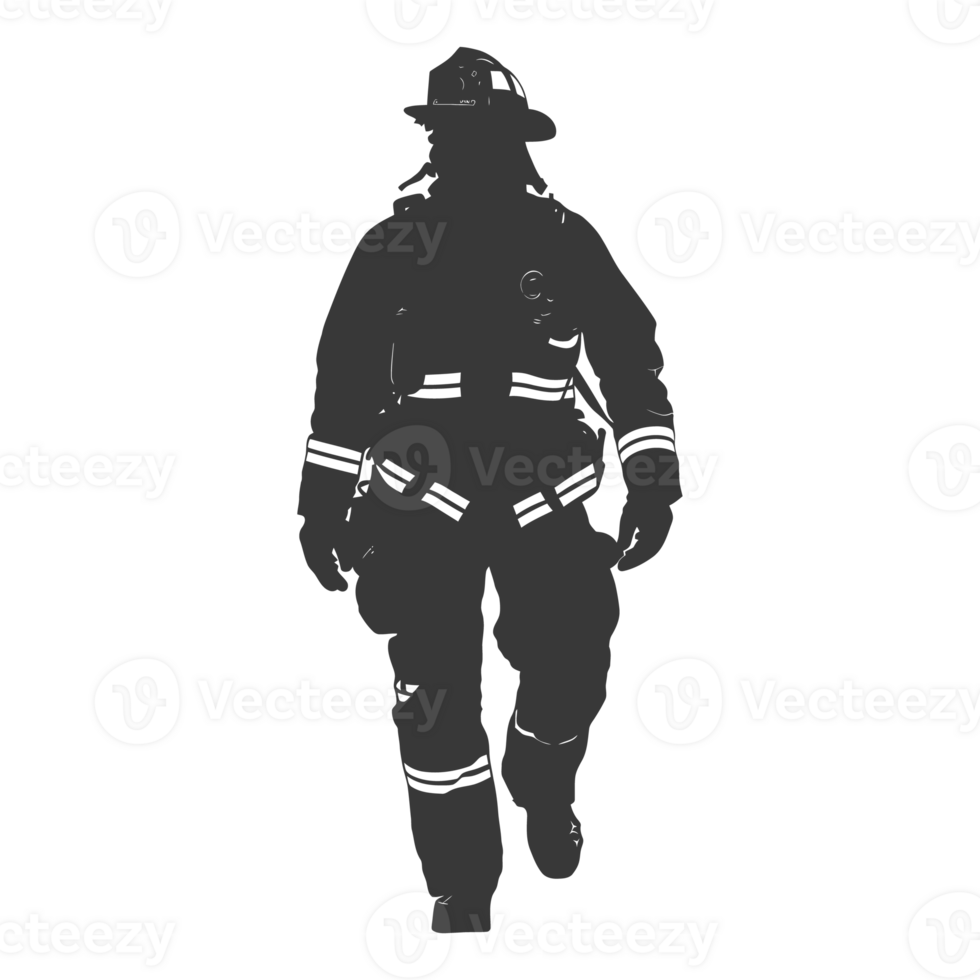 AI generated Silhouette firefighter wearing safety equipment black color only png