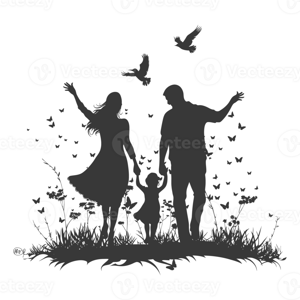 AI generated Silhouette for celebrating parents day moment black color only png