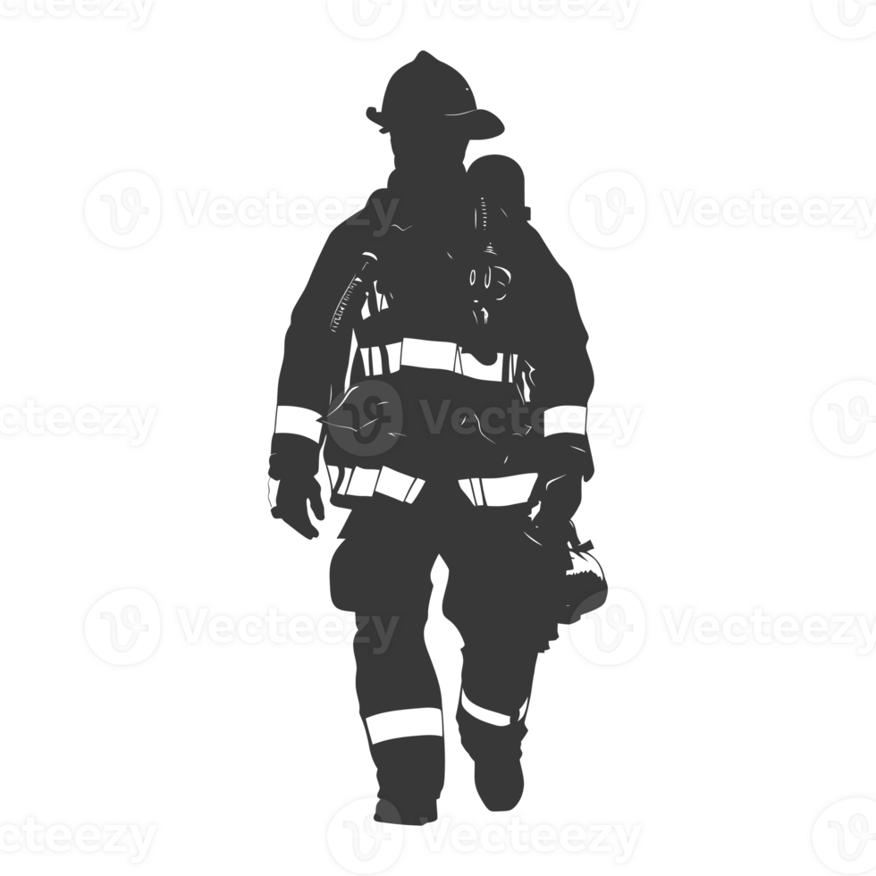 AI generated Silhouette firefighter wearing safety equipment black color only png