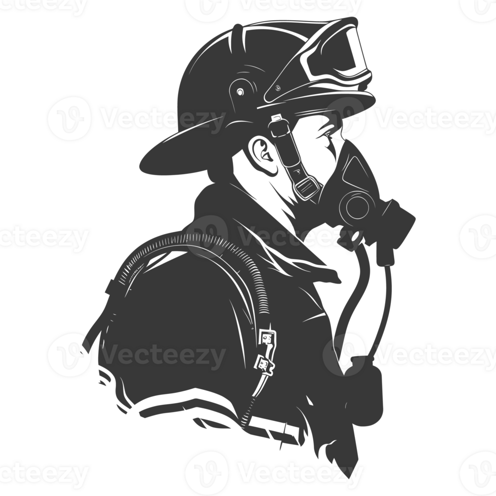 AI generated Silhouette firefighter wearing safety equipment black color only png