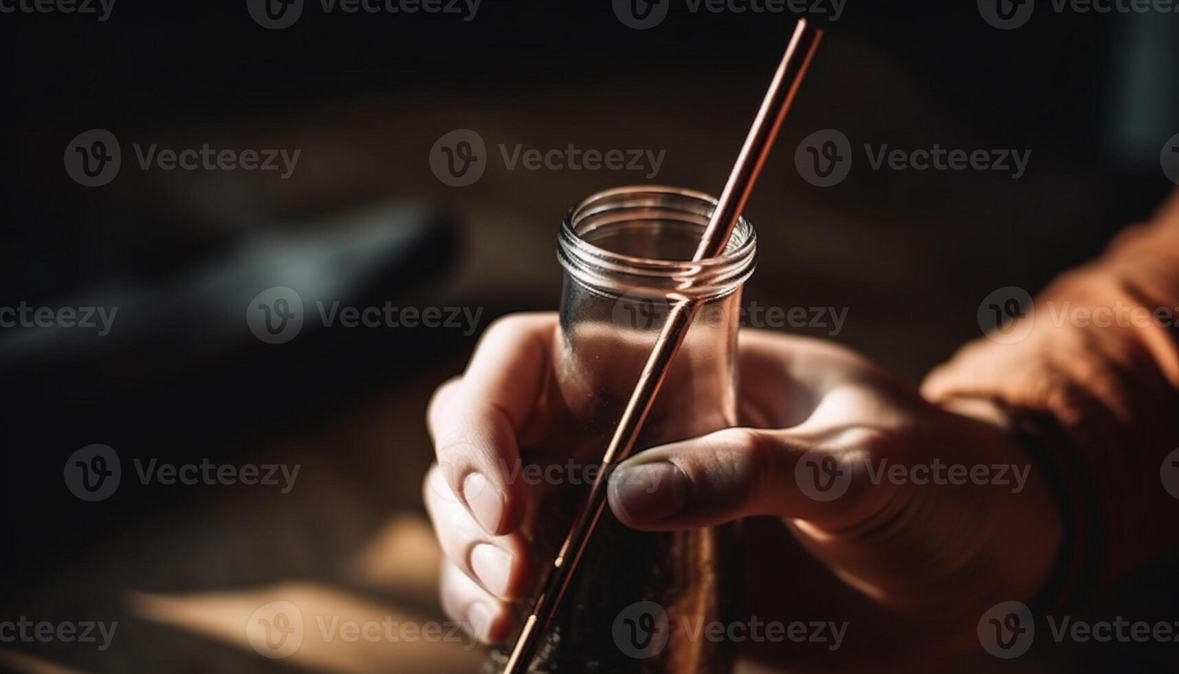 AI generated Young adult holding a drink glass in a bar generated by AI photo