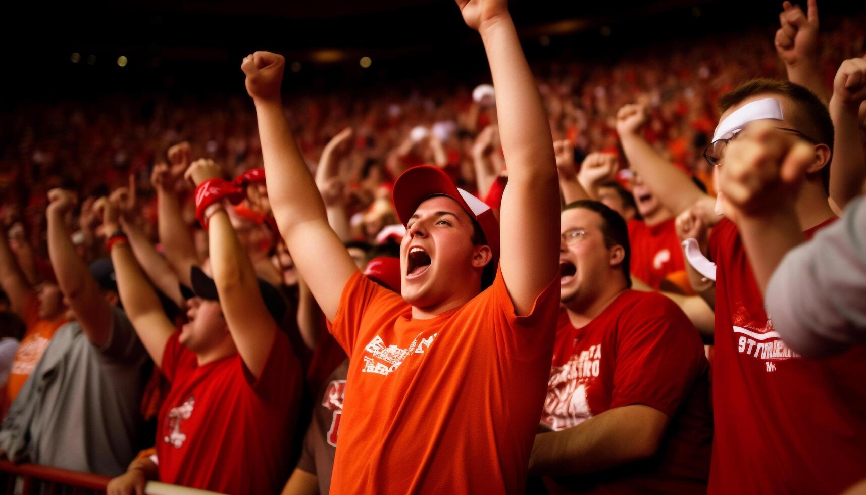 AI generated Excited men cheer, audience applauds, success in competitive sport generated by AI photo