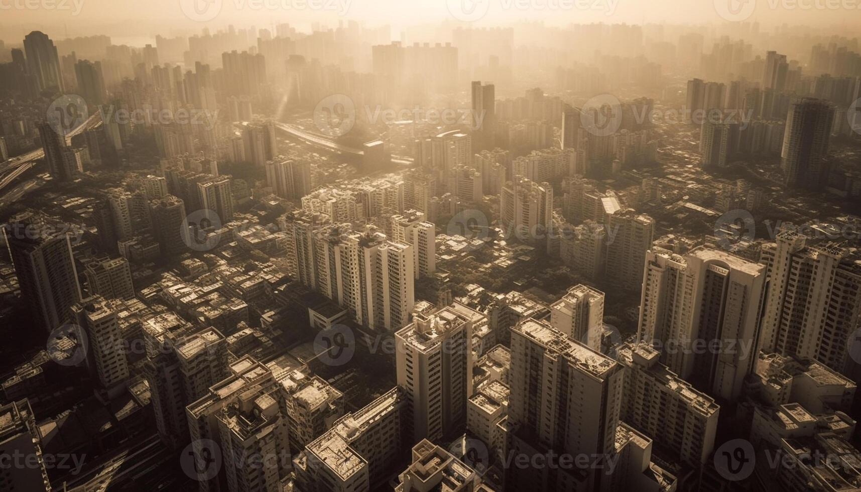 AI generated High angle view of a modern city skyline at dusk generated by AI photo