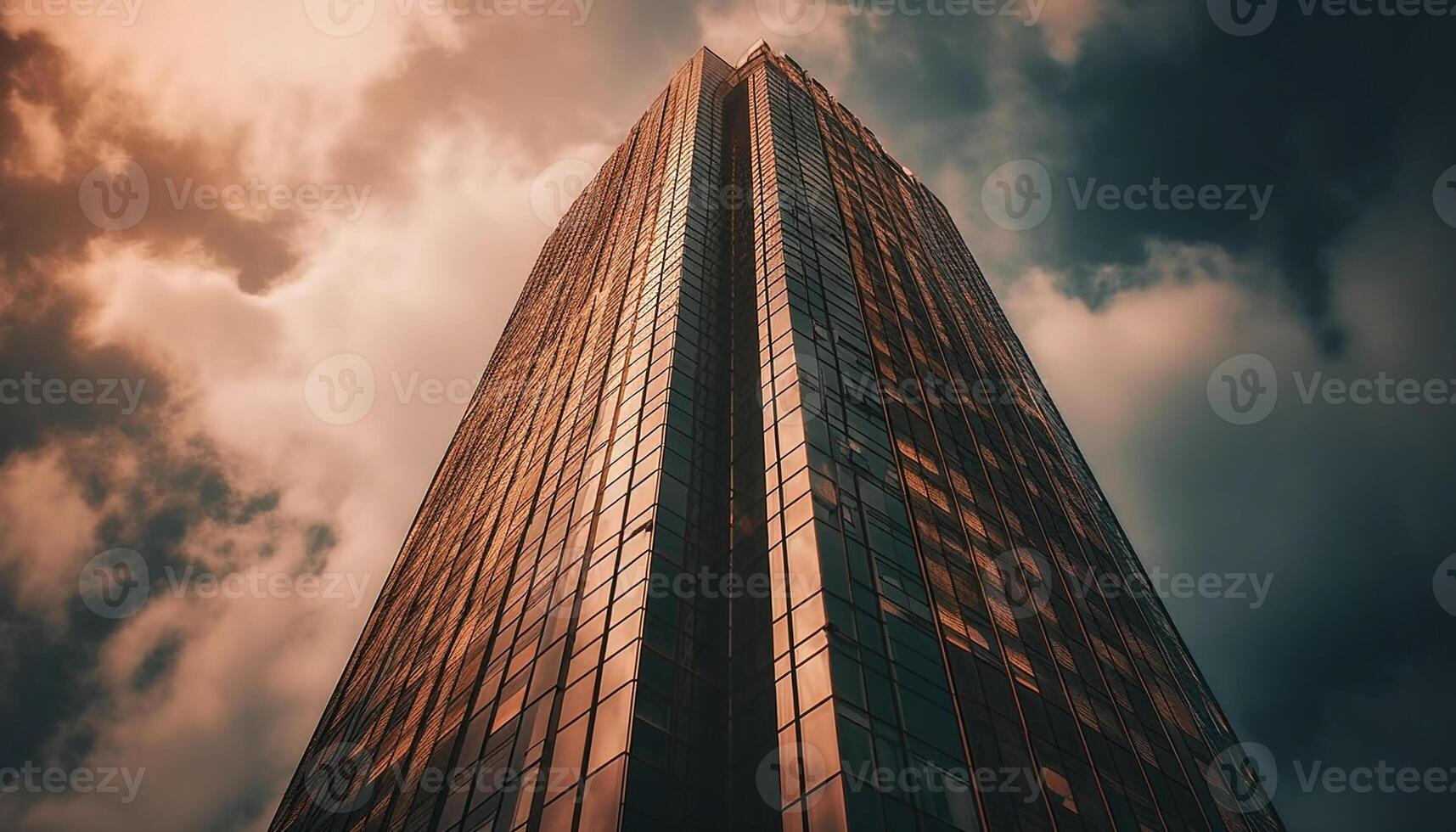 AI generated Modern skyscraper reflects the futuristic city life at dusk generated by AI photo