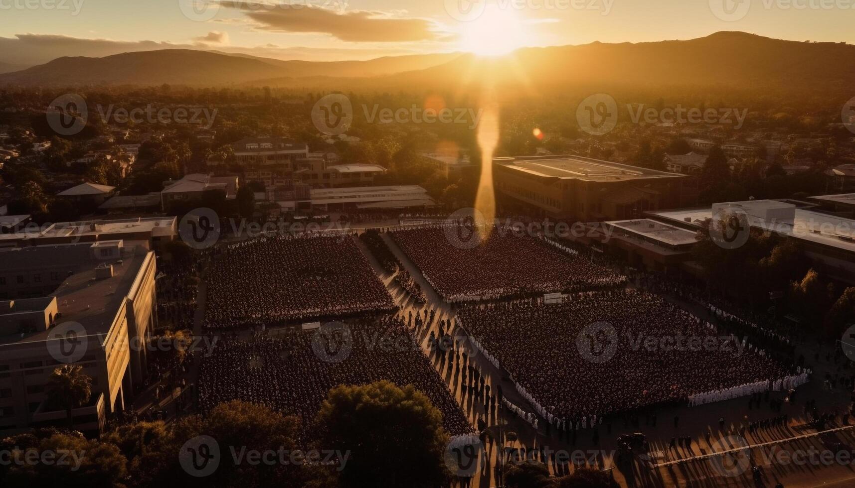 ai generado puesta de sol terminado paisaje urbano, naturaleza panorámico ver alto arriba en cielo generado por ai foto