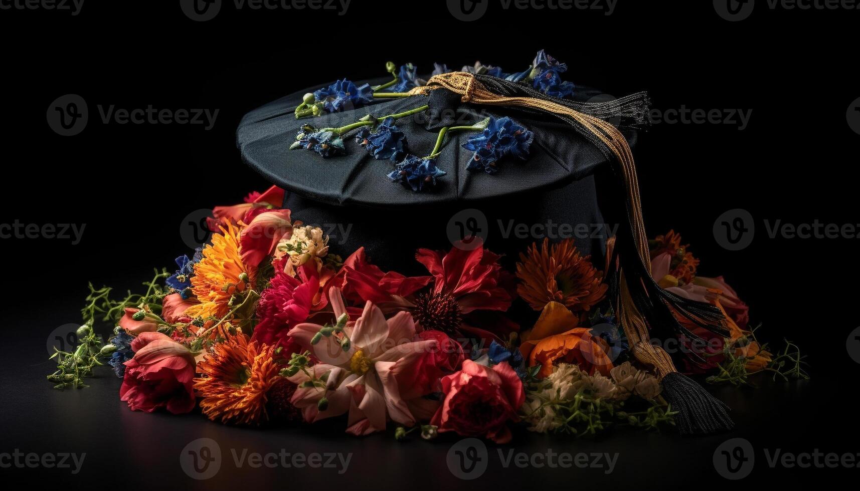 AI generated Autumn celebration Halloween witch decorates with colorful flower bouquet generated by AI photo