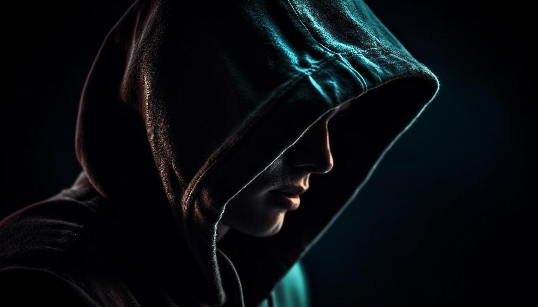 AI generated A lone man in a dark hoodie, lost in sadness generated by AI photo