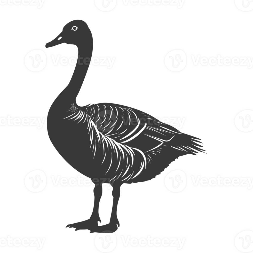 AI generated Silhouette goose animal black color only full body png