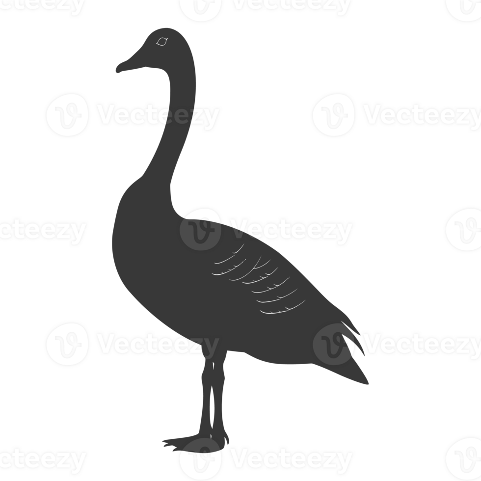 AI generated Silhouette goose animal black color only full body png