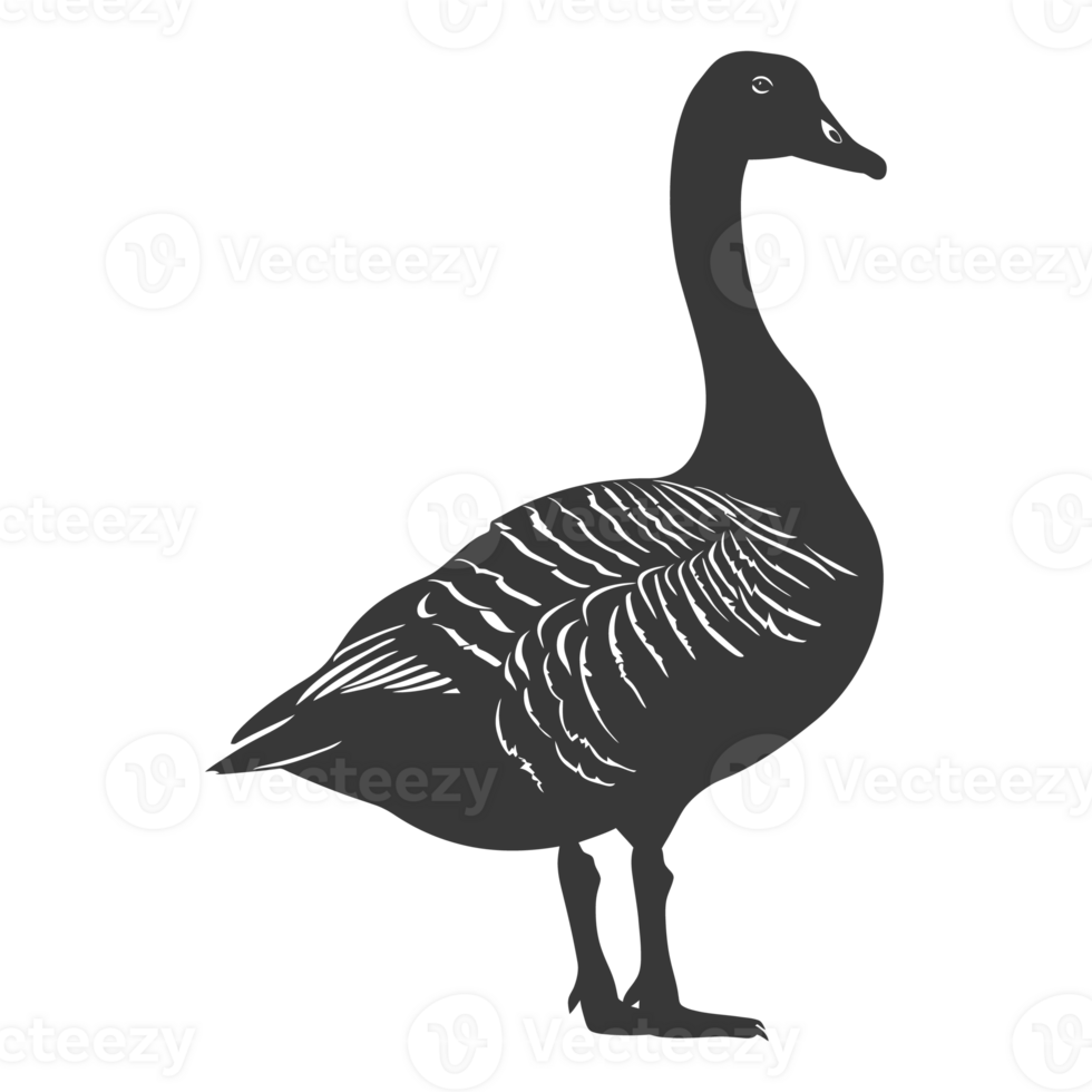 AI generated Silhouette goose animal black color only full body png