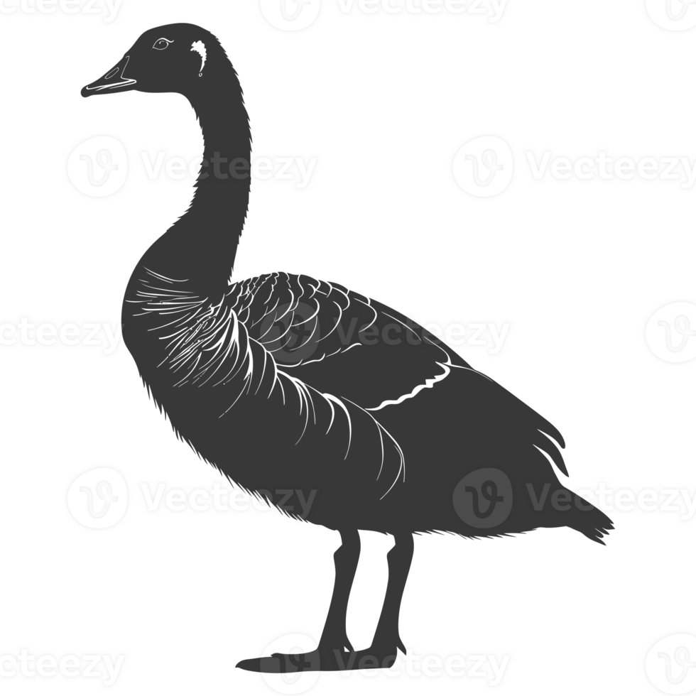 AI generated Silhouette goose animal black color only full body png