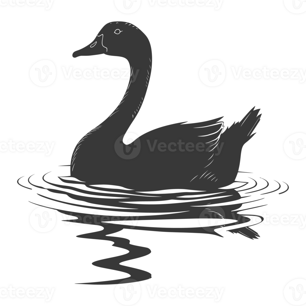 AI generated Silhouette goose animal swim black color only full black color only png