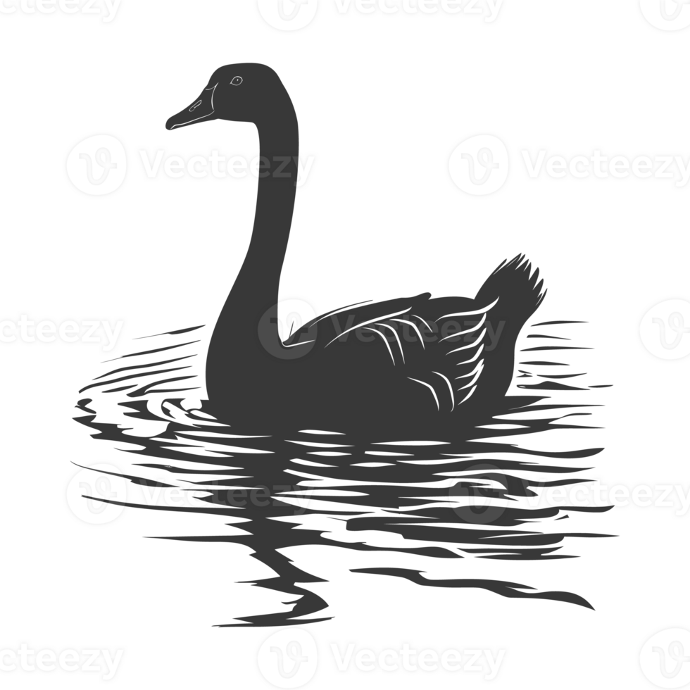 AI generated Silhouette goose animal swim black color only full black color only png