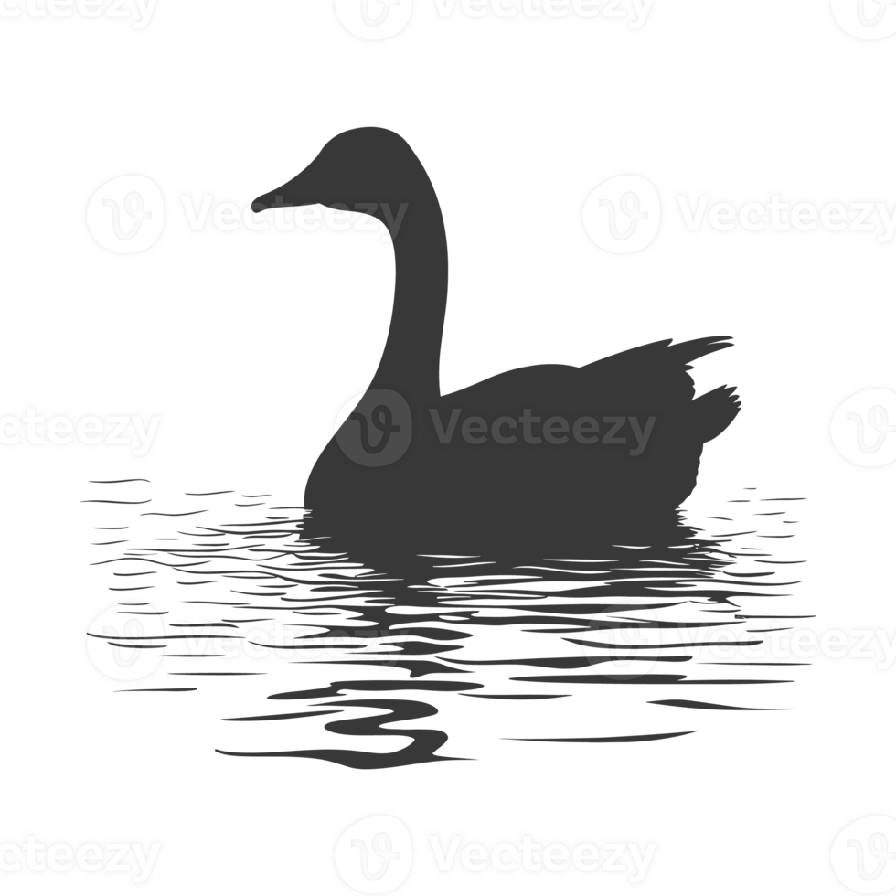 AI generated Silhouette goose animal swim black color only full black color only png