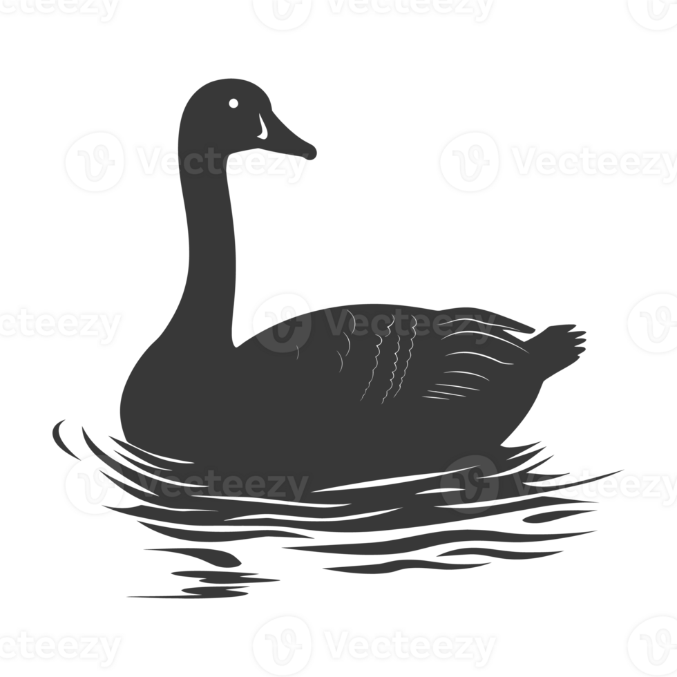 AI generated Silhouette goose animal swim black color only full black color only png