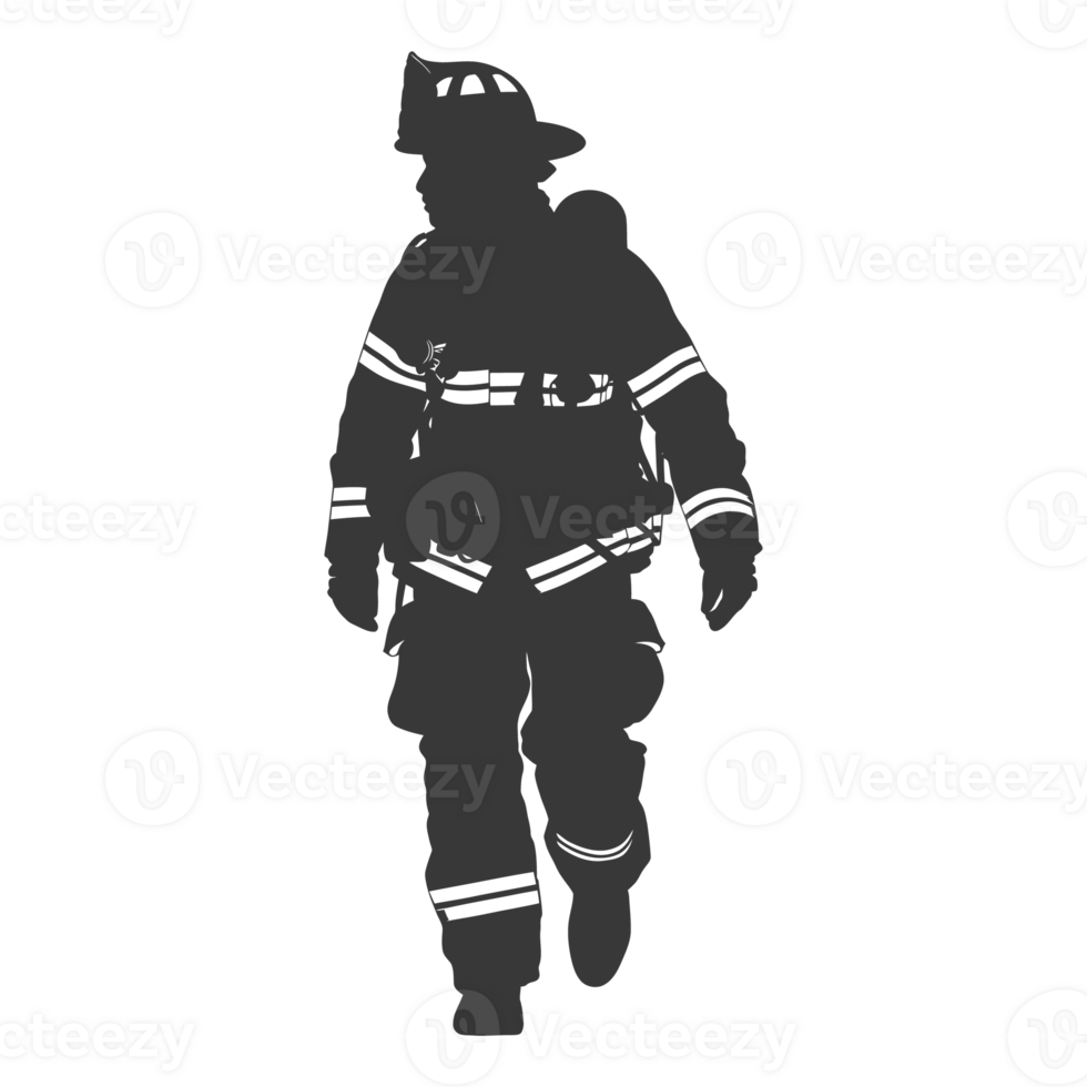 AI generated Silhouette firefighter wearing safety equipment black color only png