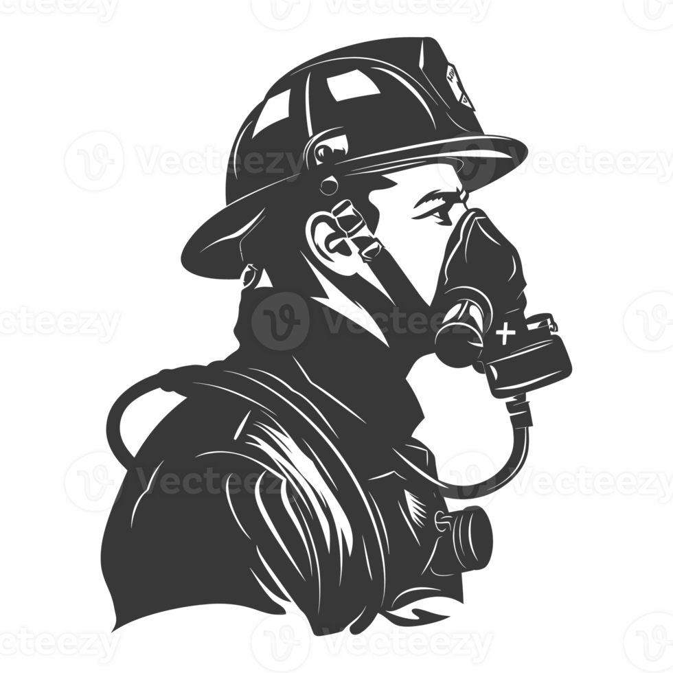 AI generated Silhouette firefighter wearing safety equipment black color only png