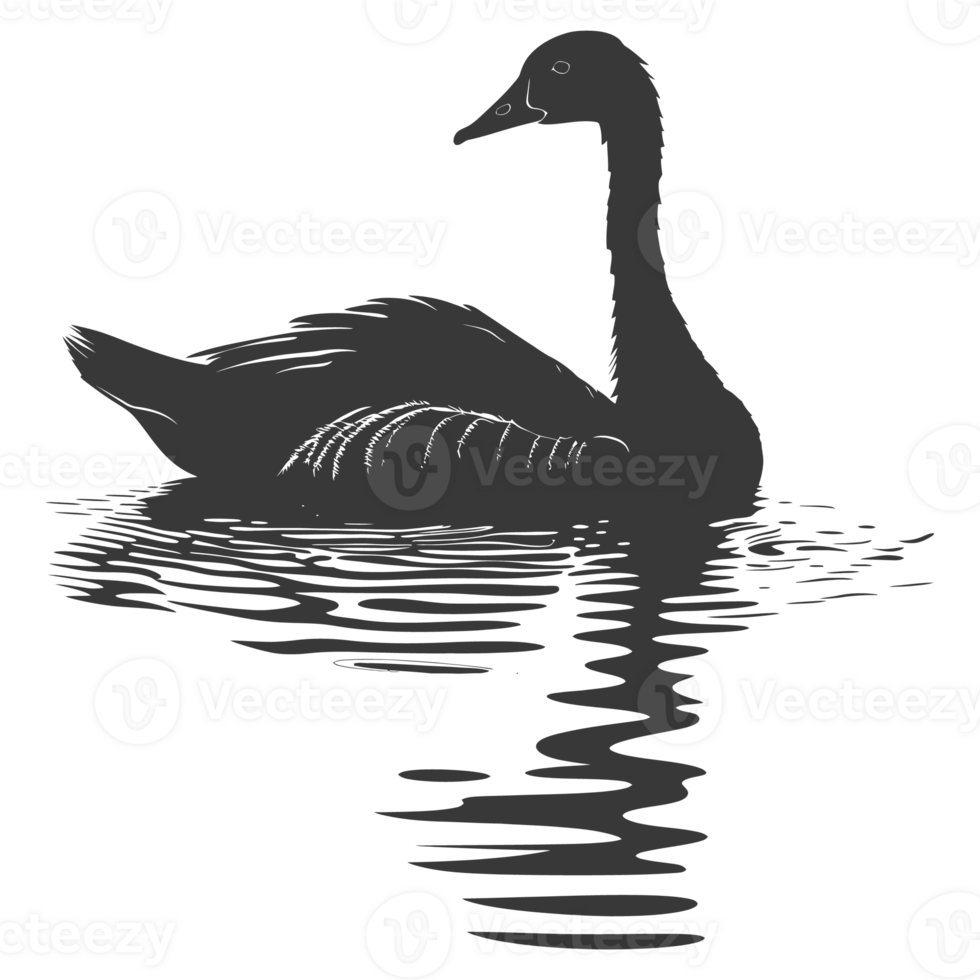 AI generated Silhouette goose animal swim black color only full black color only png