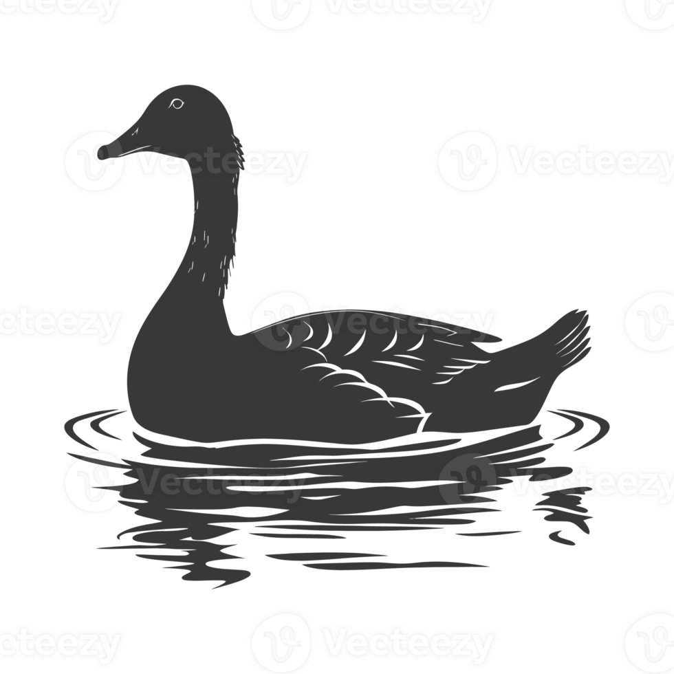 AI generated Silhouette goose animal swim black color only full black color only png