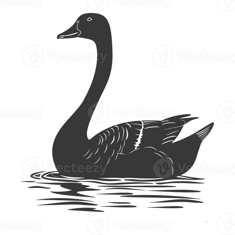 AI generated Silhouette goose animal swim black color only full black color only png