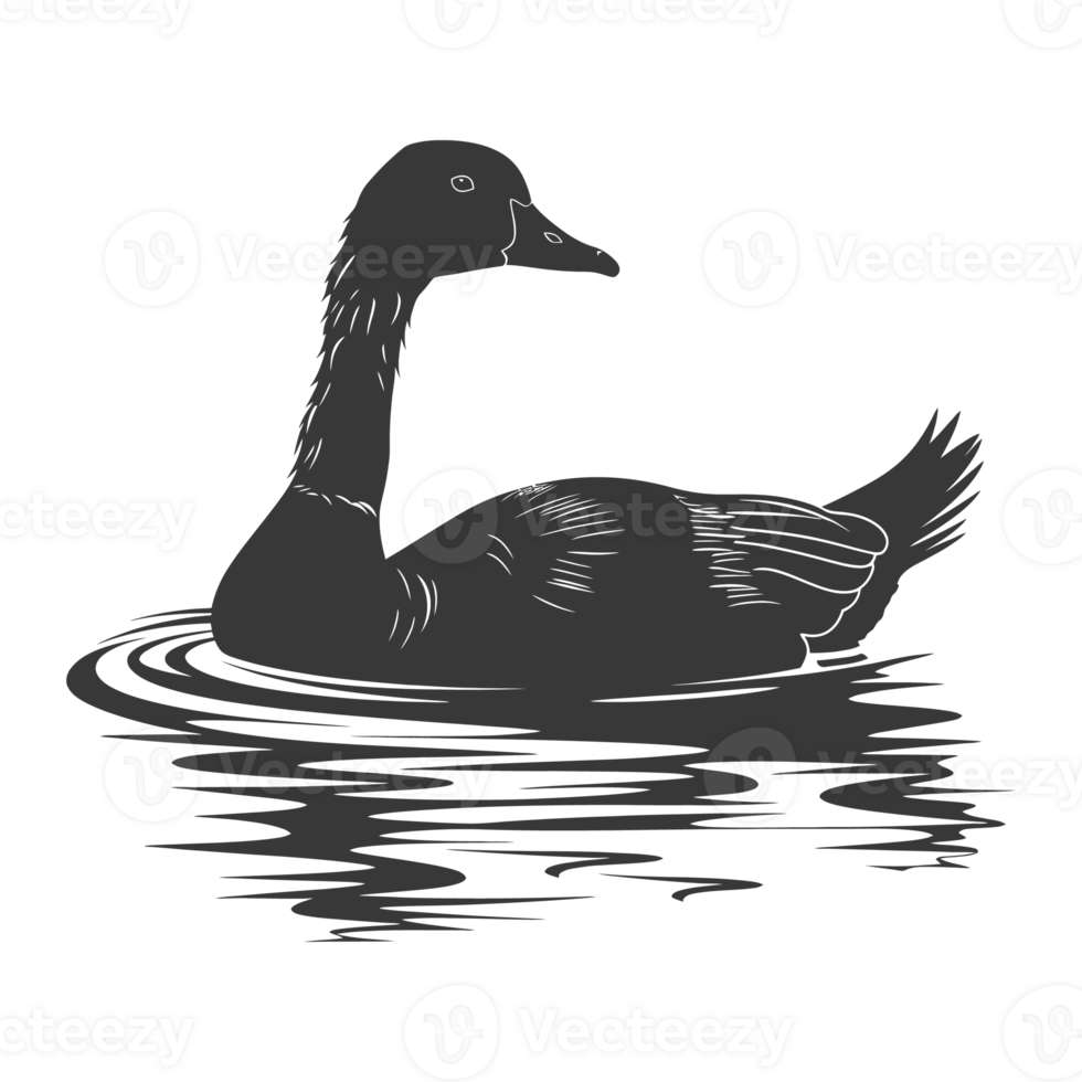 AI generated Silhouette goose animal swim black color only full black color only png