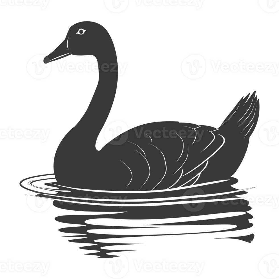 AI generated Silhouette goose animal swim black color only full black color only png