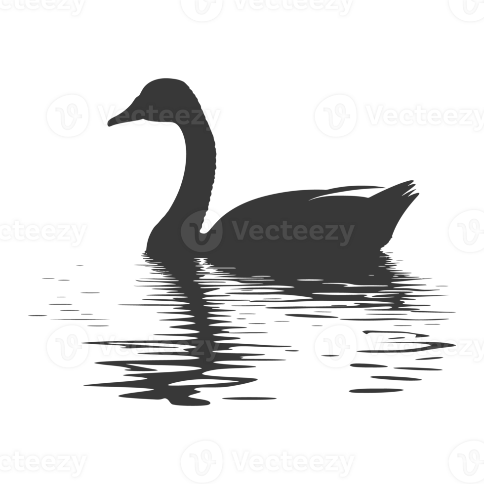 AI generated Silhouette goose animal swim black color only full black color only png