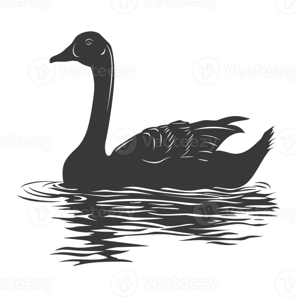 AI generated Silhouette goose animal swim black color only full black color only png