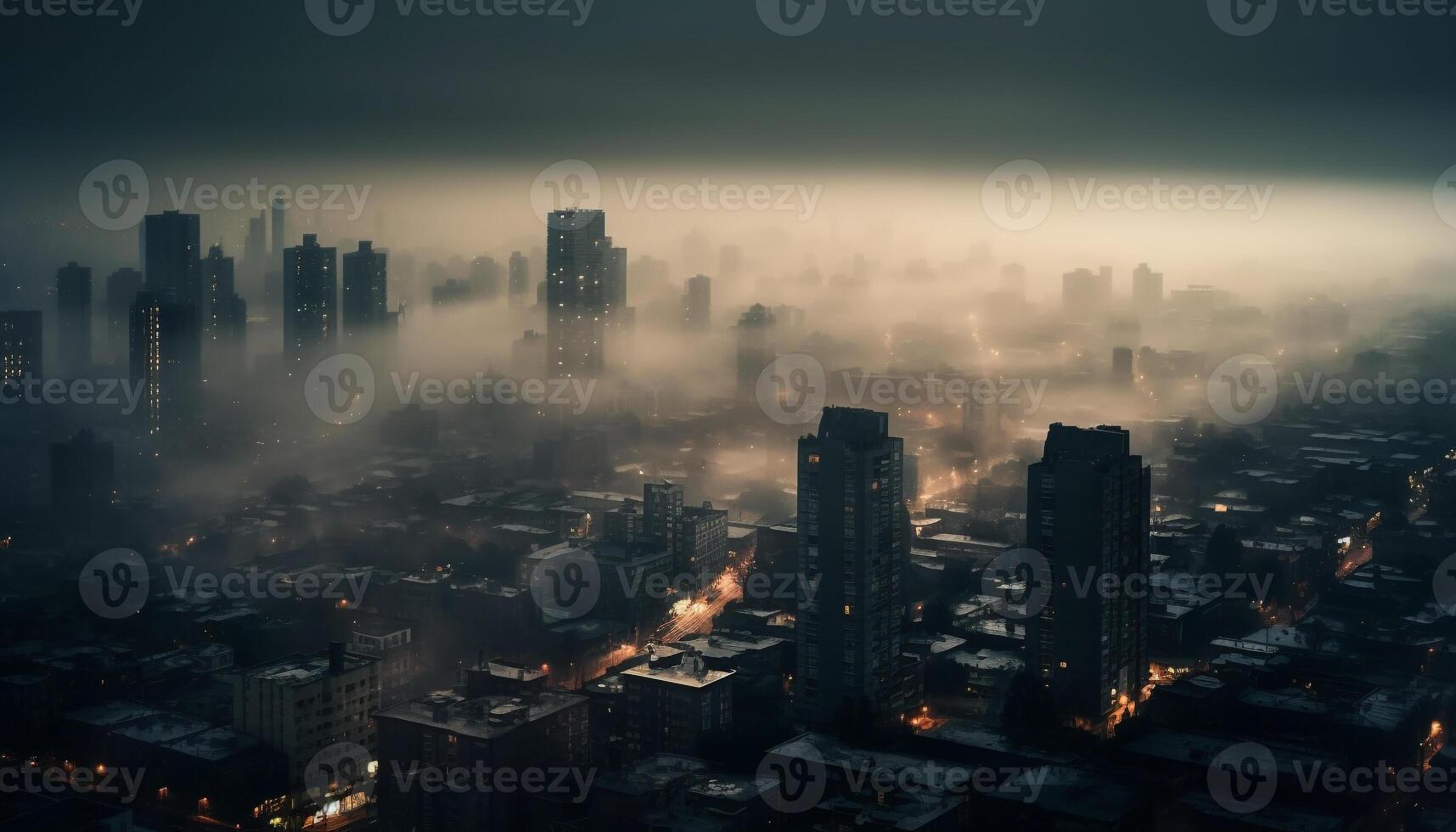 AI generated Glowing cityscape, skyscrapers illuminate urban skyline in the night generated by AI photo