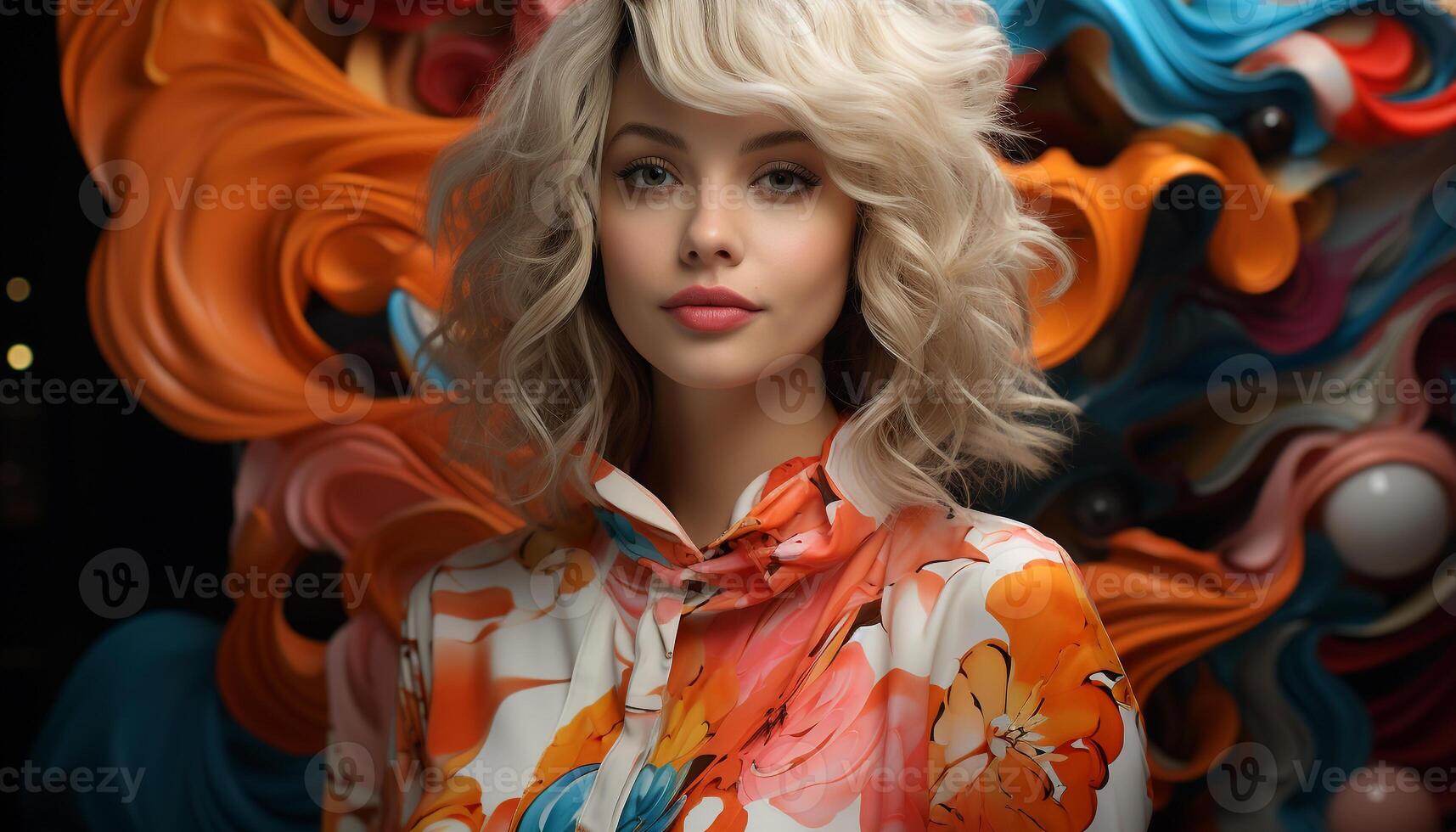 AI generated Beautiful young woman with long blond hair and stylish fashion generated by AI photo