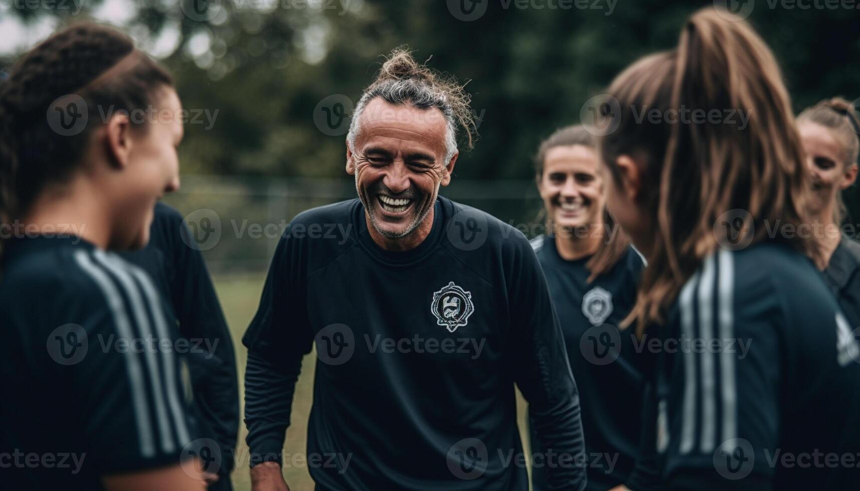 AI generated A group of smiling adults enjoying outdoor sports and laughter generated by AI photo