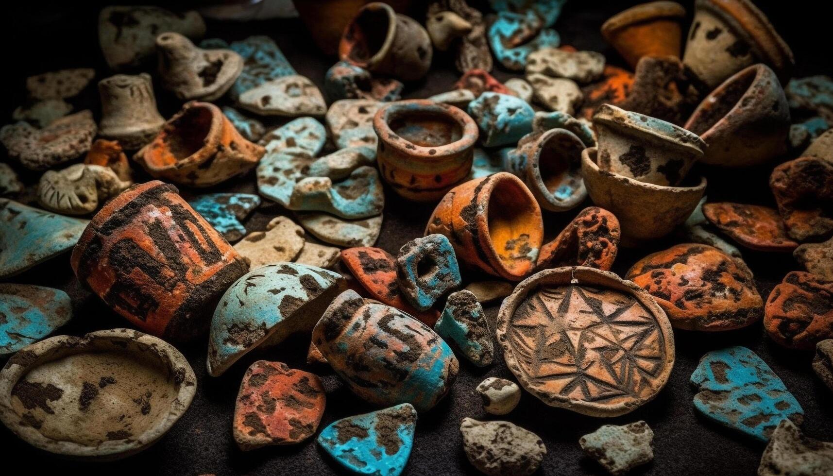 ai generado un grande colección de vistoso cerámica, un recuerdo desde África generado por ai foto