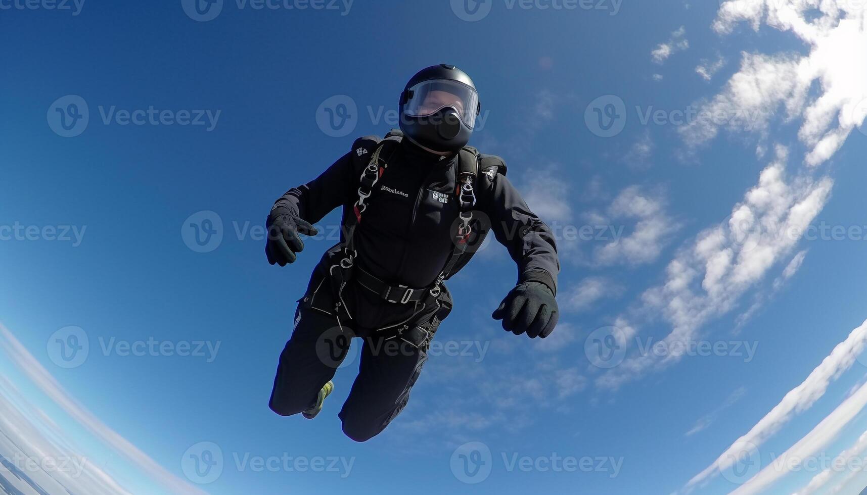 AI generated One person jumping, armed forces in motion, extreme sports success generated by AI photo