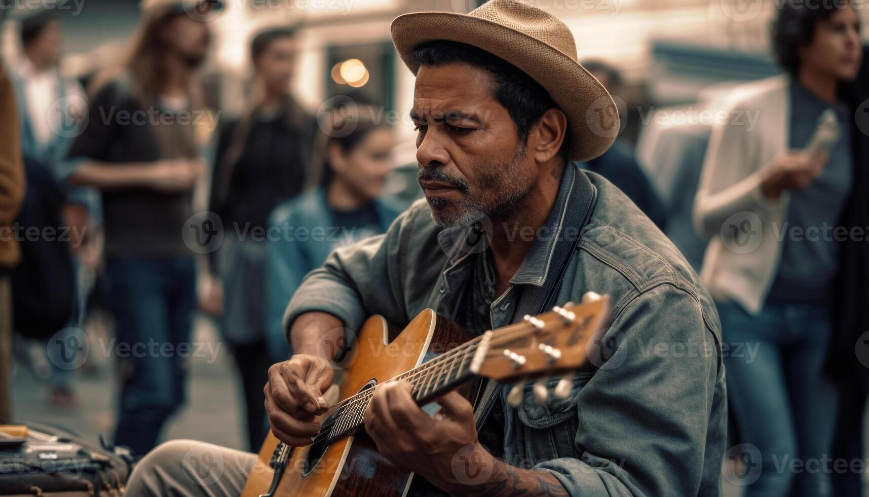 AI generated A group of musicians playing guitars, creating joyful melodies generated by AI photo