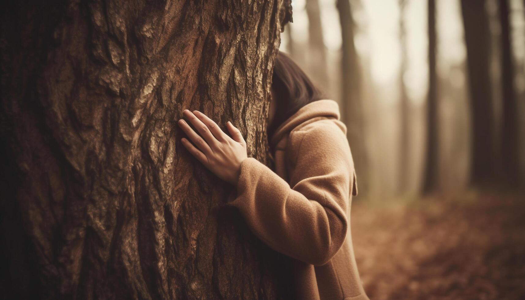 ai generado uno persona al aire libre, abrazando naturaleza belleza, sentado en tranquilo soledad generado por ai foto