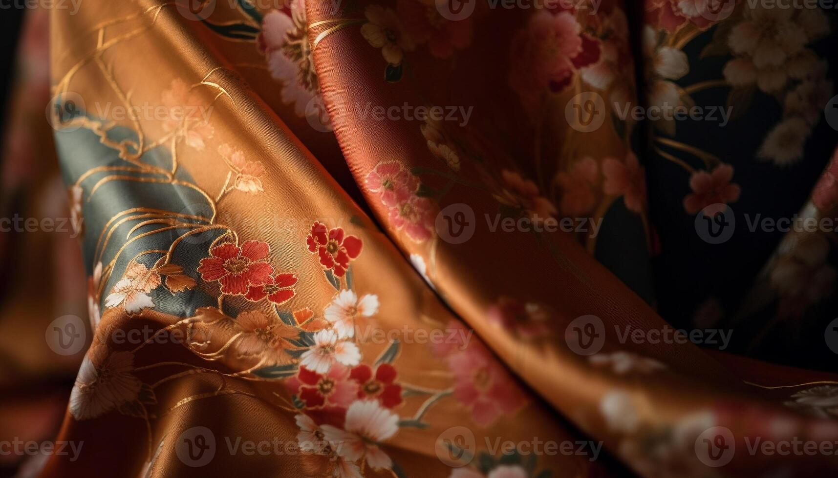 AI generated Silk elegance, fashion ornamented with floral embroidery, vibrant yellow backdrop generated by AI photo