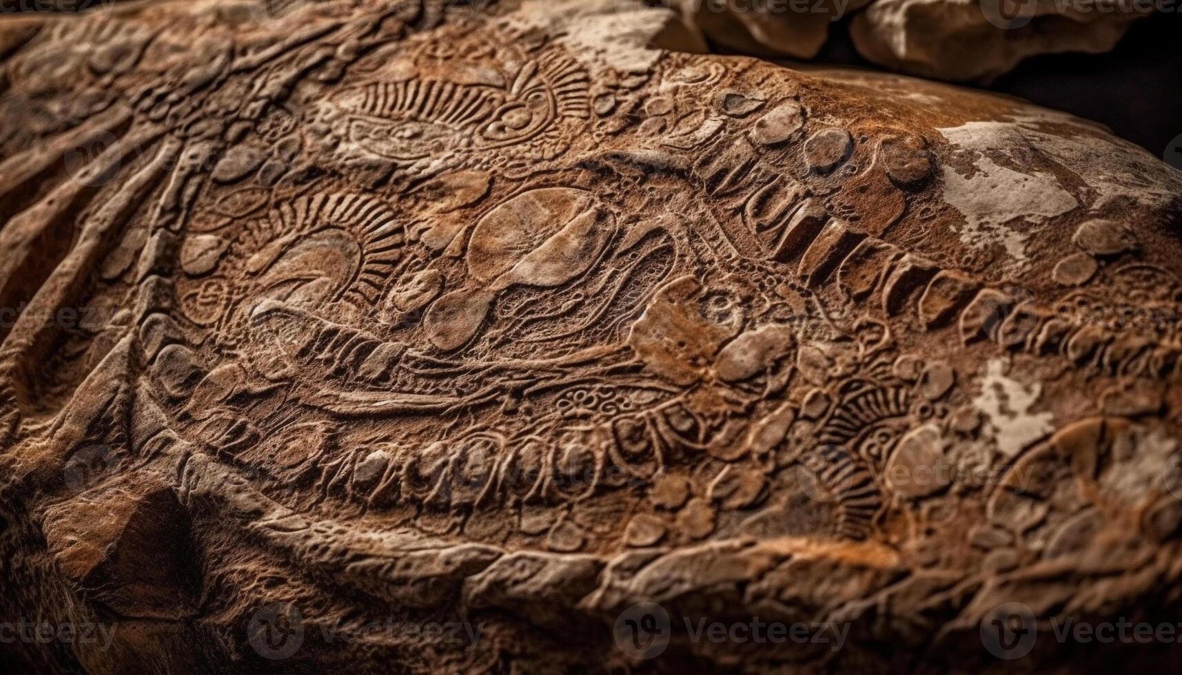 ai generado antiguo culturas' decoración en piedra, simbolizando extinto reptil historia generado por ai foto