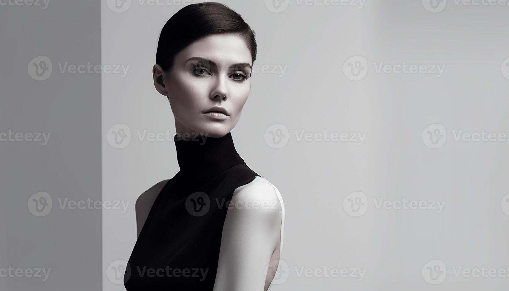 AI generated Beautiful woman in fashionable dress exudes elegance and confidence generated by AI photo