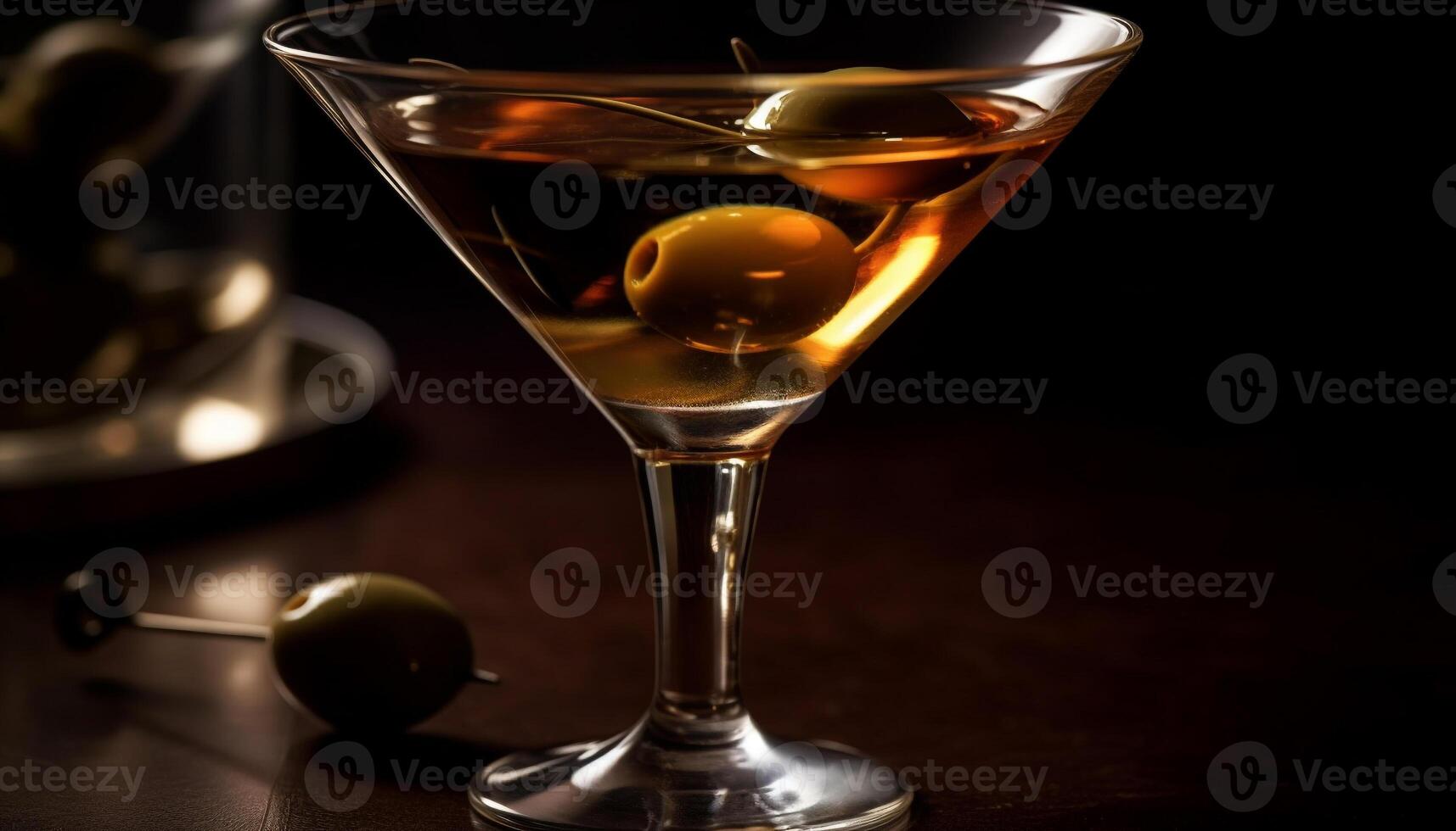 AI generated Nightclub celebration martini glass, olive, cocktail, and party refreshment generated by AI photo