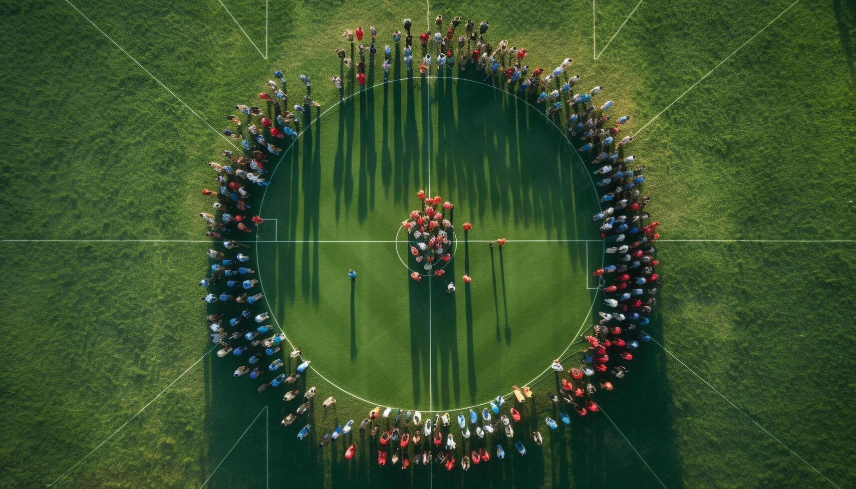 AI generated Men playing soccer on a green grass field, crowd cheering generated by AI photo