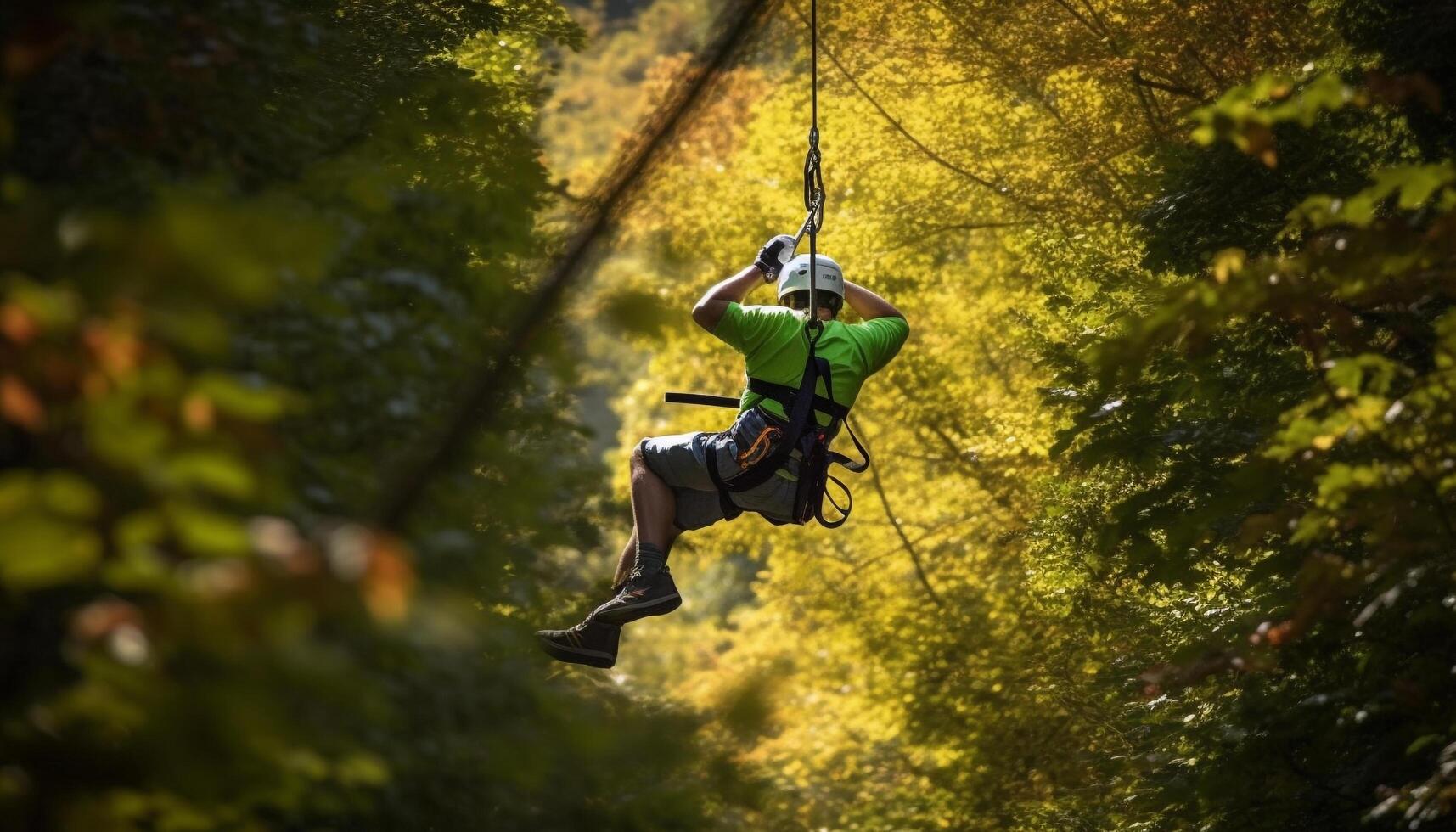 AI generated One person holds rope, climbing mountain, experiencing nature adventure generated by AI photo