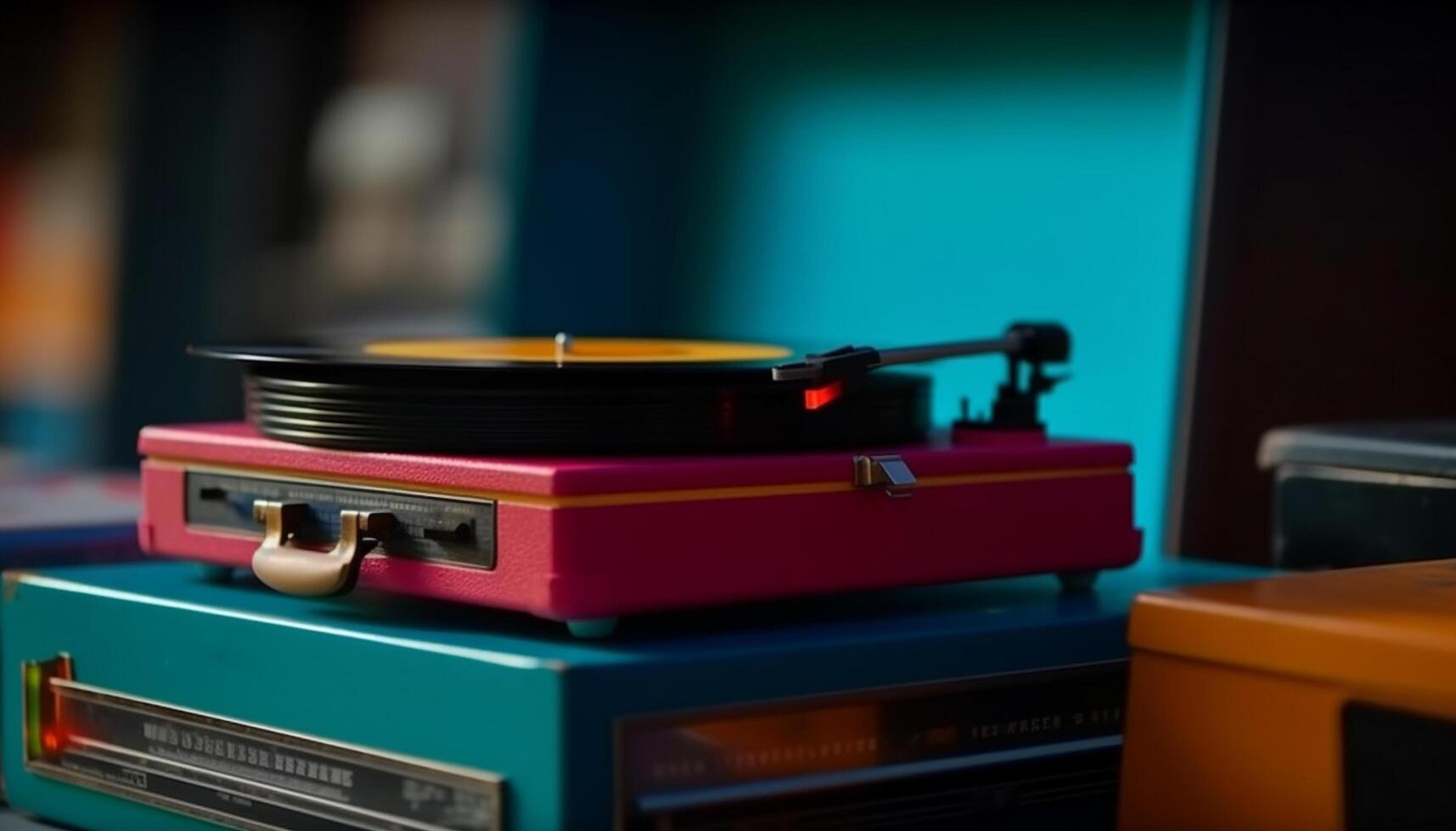 AI generated Old fashioned gramophone playing music in a modern nightclub generated by AI photo