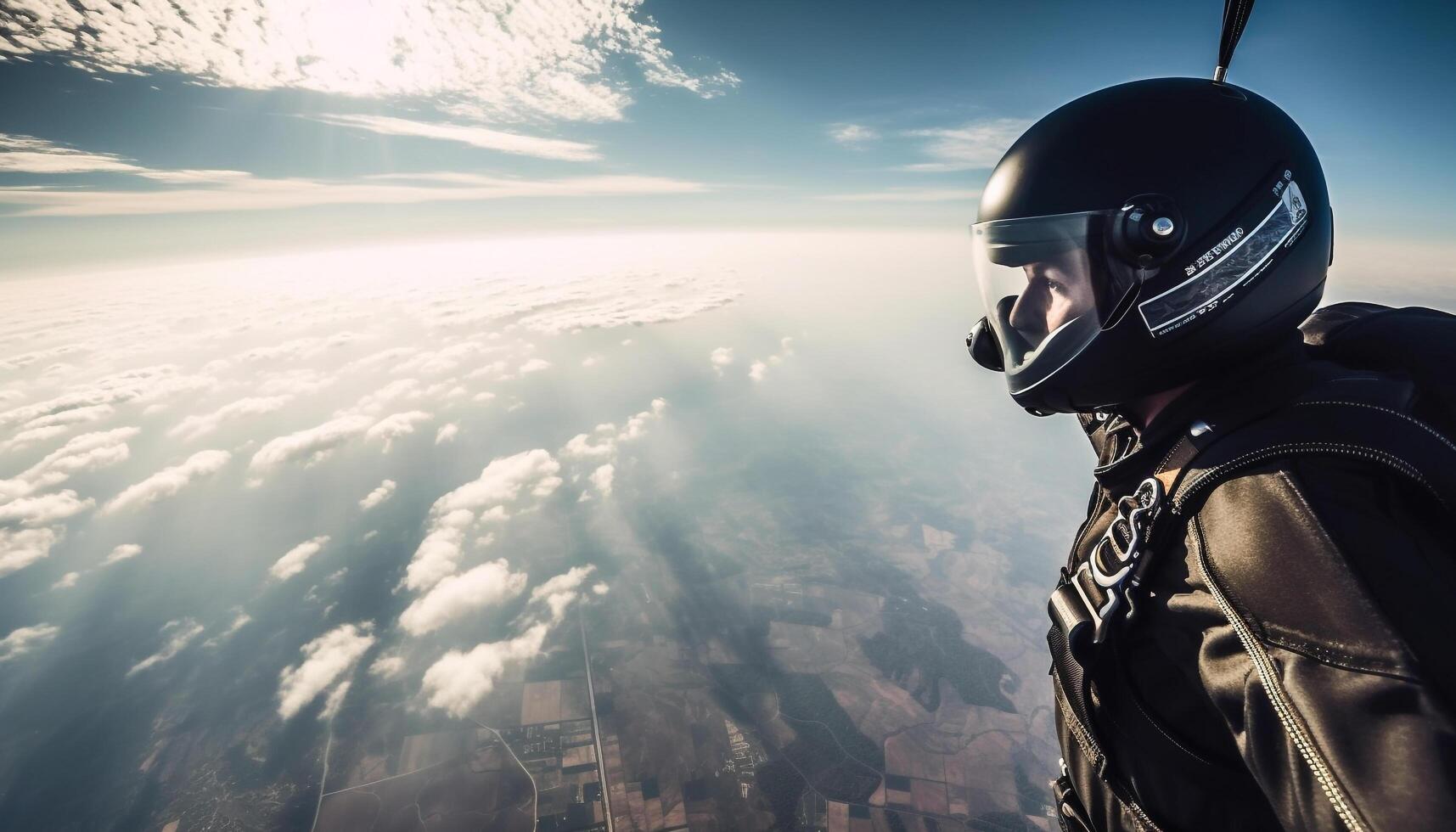 ai generado uno persona volador en un avión, explorador el montaña paisaje generado por ai foto